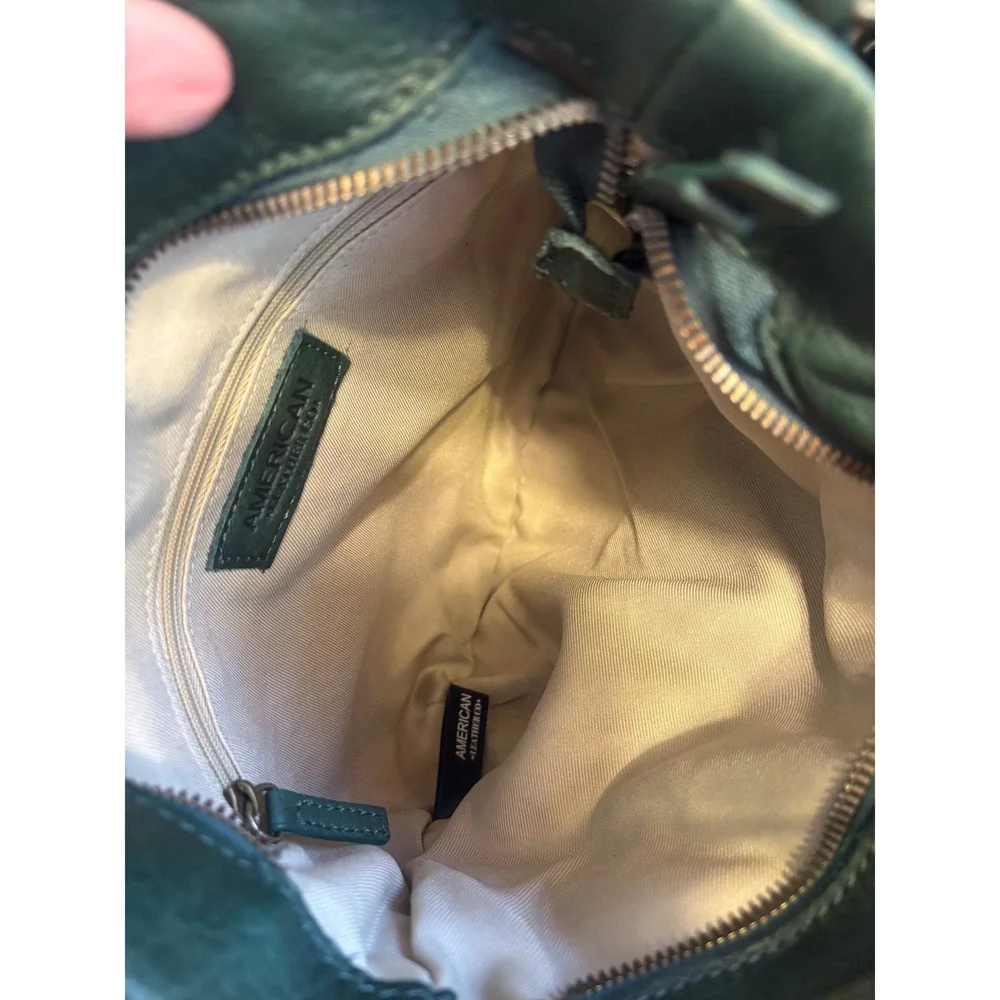 AMERICAN LEATHER CO. Leather Bucket Bag Elton Handbag Hobo Crossbody Green